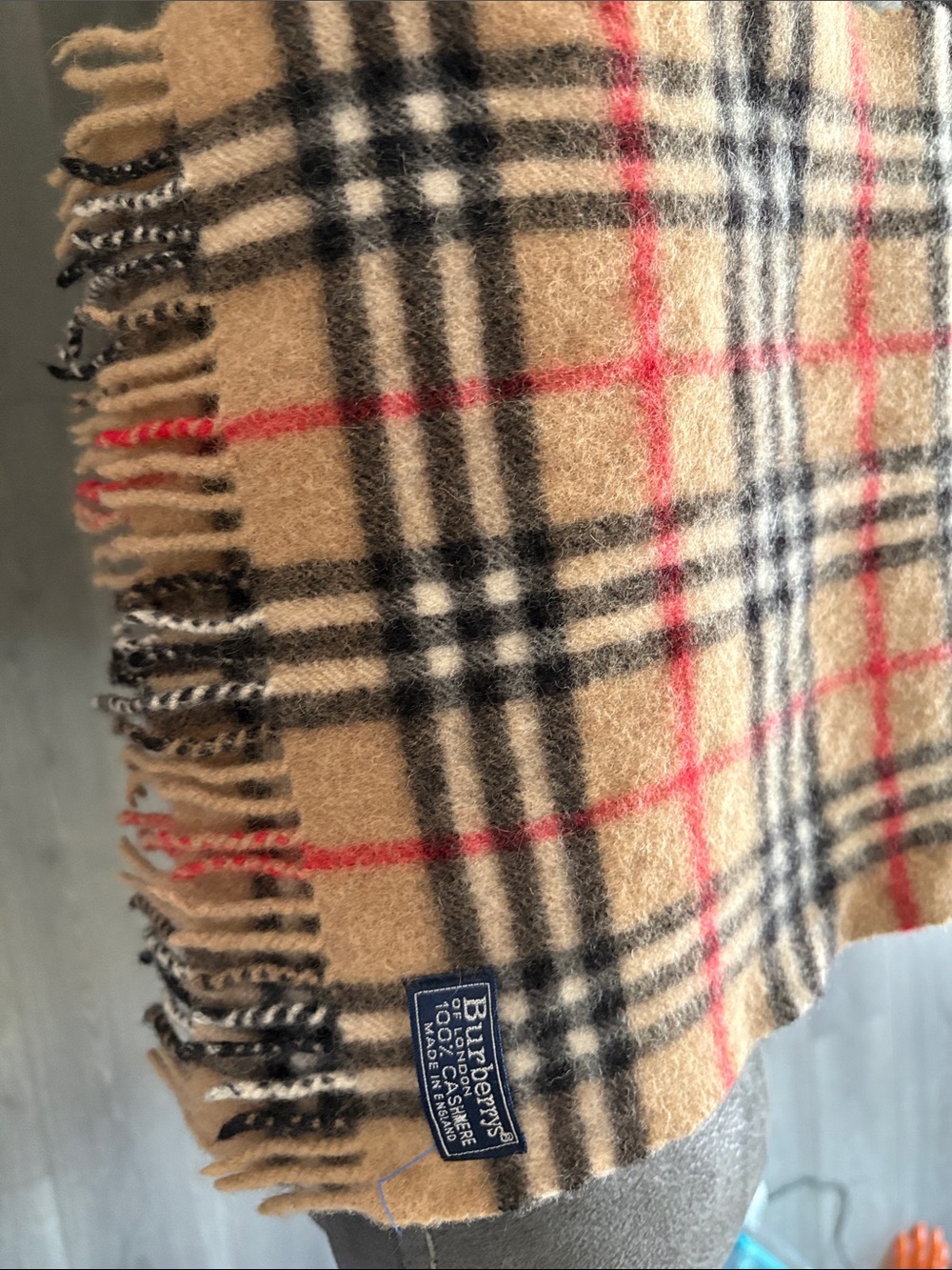 Burberry Tan, Black and Red Signature Plaid Throw